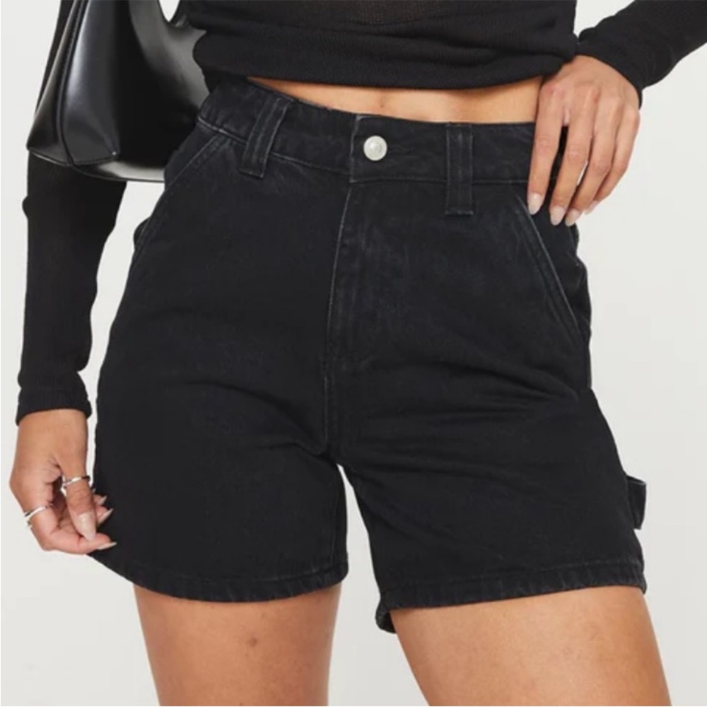 Princess Polly Black High-Waist Denim Shorts